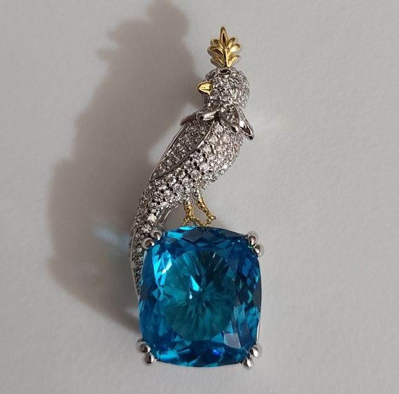Jewelry - STUNNING Bird On A ROCK turquoise Blue Magpie Sterling Brooch
